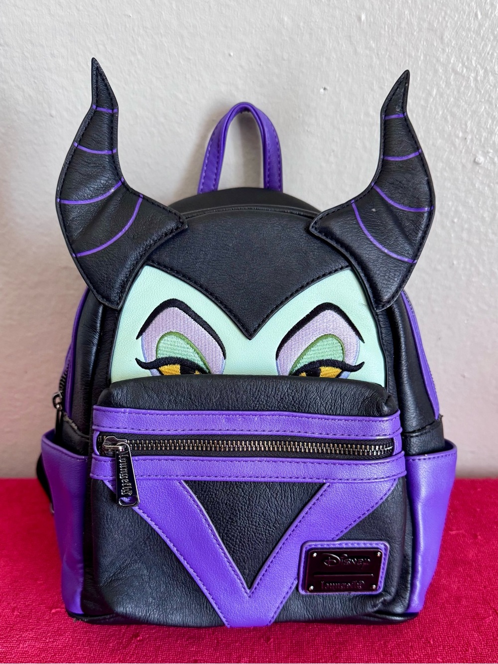 Loungefly Maleficent Mini Backpack in Black and Purple with Green Accents